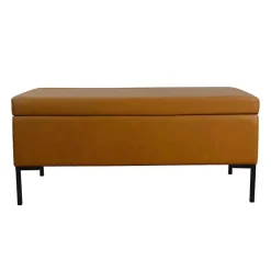Kirklands Home Caramel Vegan Leather Storage Bench Brown Online