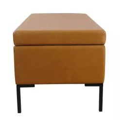 Kirklands Home Caramel Vegan Leather Storage Bench Brown Online
