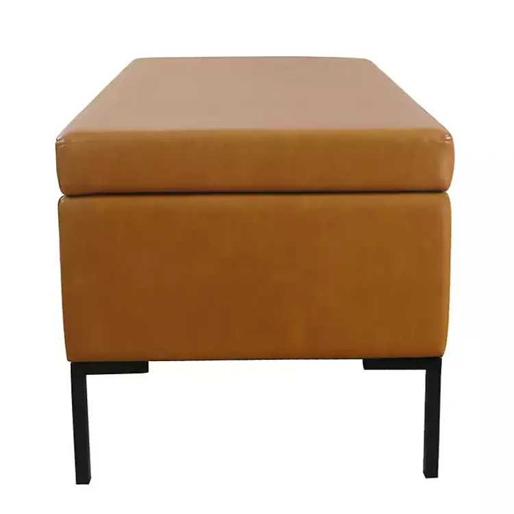 Kirklands Home Caramel Vegan Leather Storage Bench Brown Online