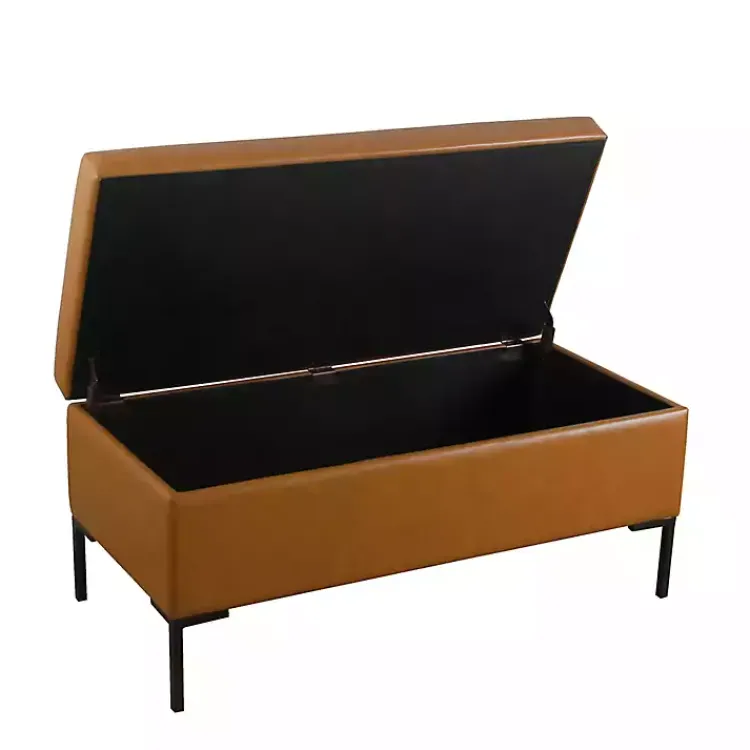 Kirklands Home Caramel Vegan Leather Storage Bench Brown Online