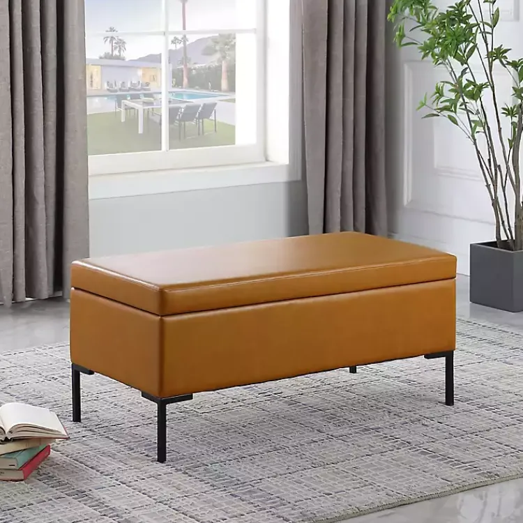 Kirklands Home Caramel Vegan Leather Storage Bench Brown Online
