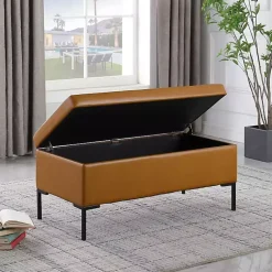 Kirklands Home Caramel Vegan Leather Storage Bench Brown Online
