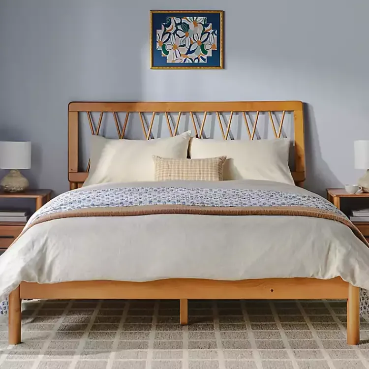 Kirklands Home Caramel Wood Spindle Headboard Queen Bed Brown Discount
