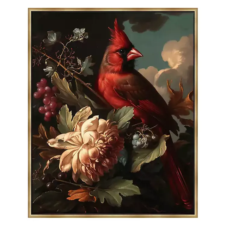 Kirklands Home Cardinal Floral Dutch Framed Canvas Art Print Clearance