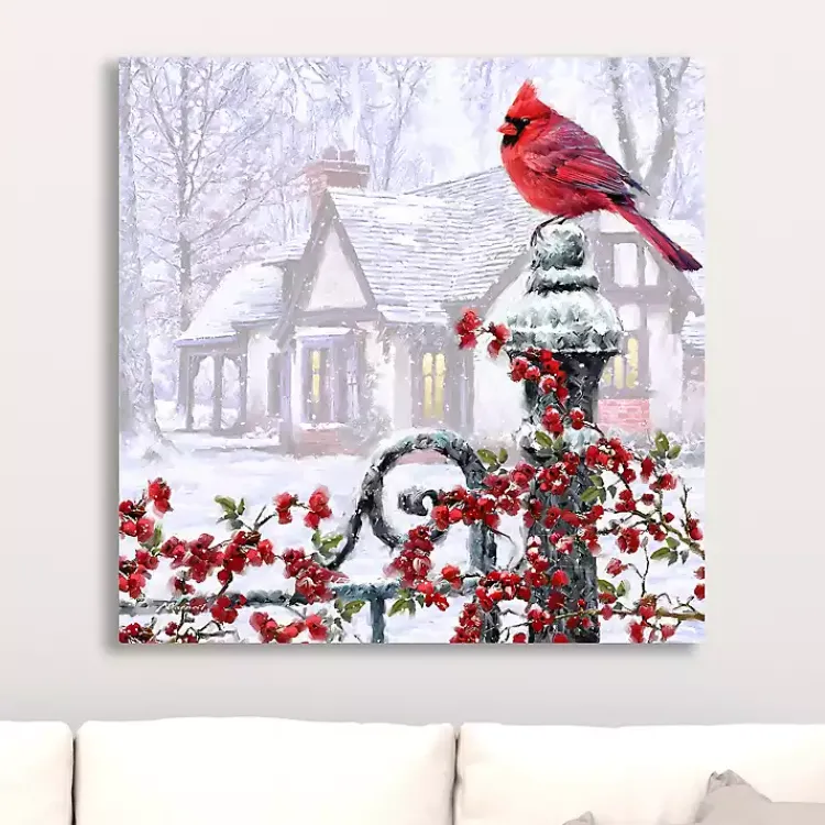 Christmas Art & Wall Decor>Kirklands Home Cardinal on a Gatepost Canvas Art Print