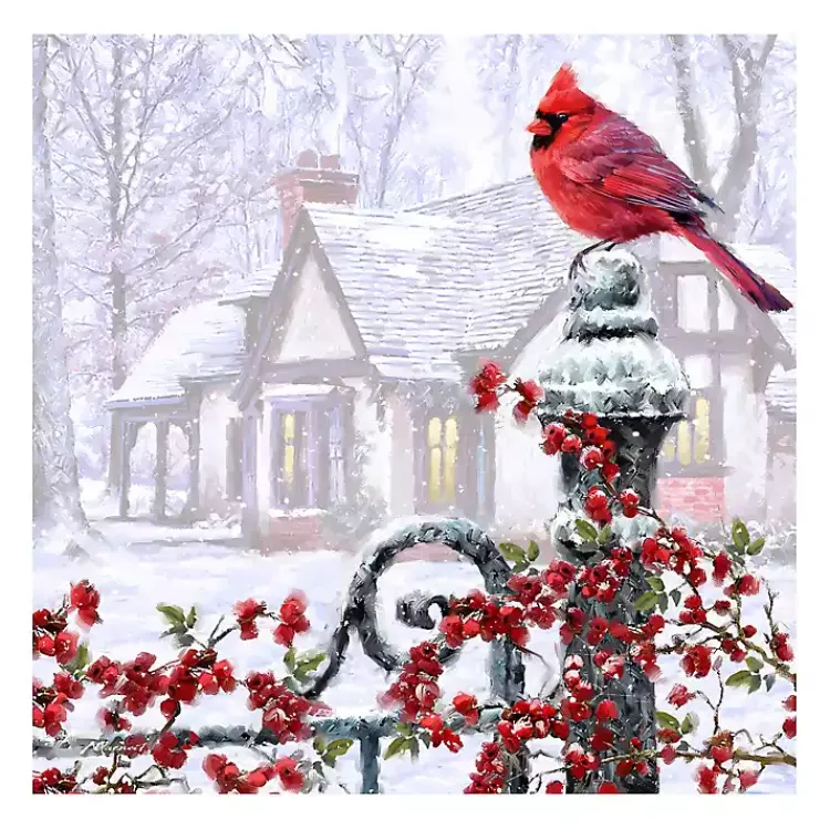 Christmas Art & Wall Decor>Kirklands Home Cardinal on a Gatepost Canvas Art Print