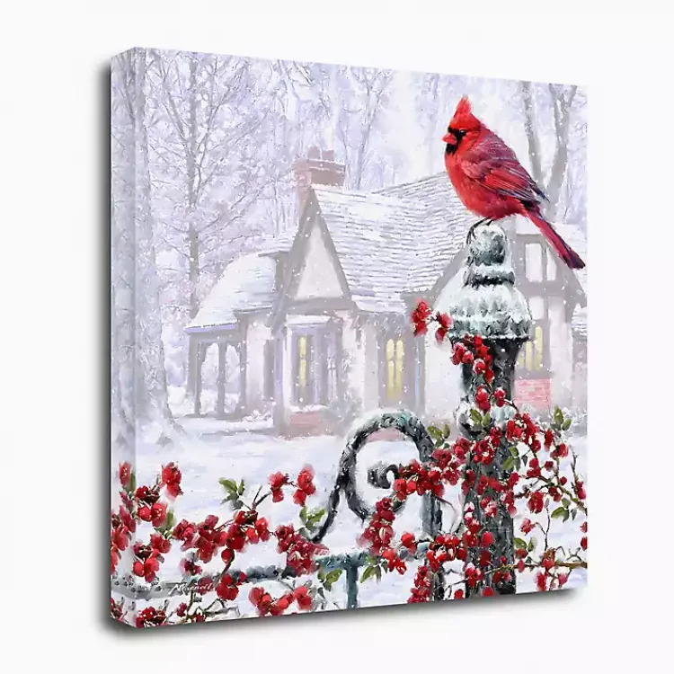 Christmas Art & Wall Decor>Kirklands Home Cardinal on a Gatepost Canvas Art Print