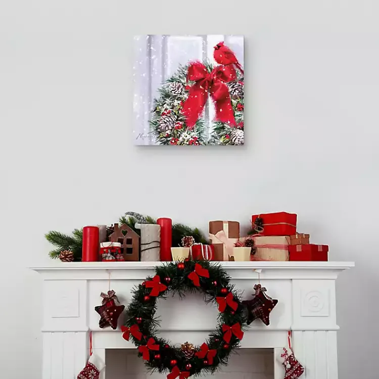 Christmas Art & Wall Decor>Kirklands Home Cardinal Wreath Canvas Art Print