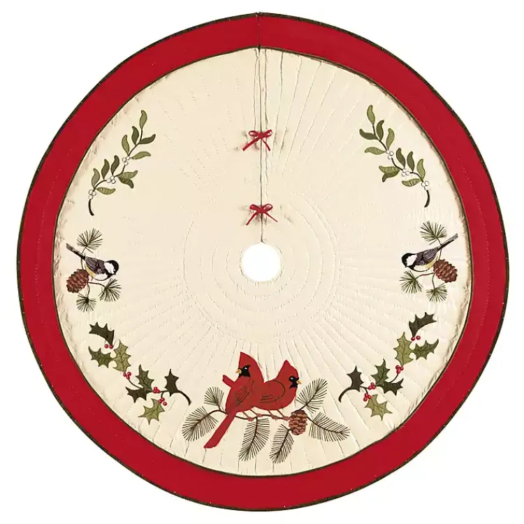 Christmas Tree Skirts & Collars>Kirklands Home Cardinals and Holly Christmas Tree Skirt