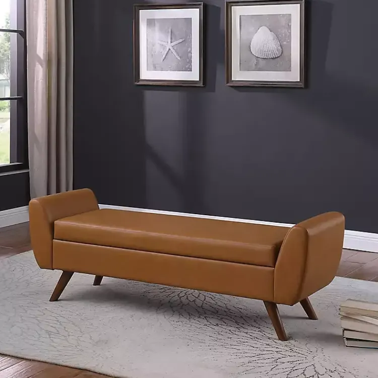 Kirklands Home Carmel Vegan Leather Storage Bench Brown Sale