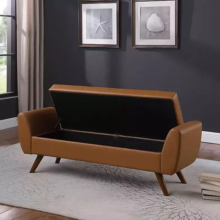 Kirklands Home Carmel Vegan Leather Storage Bench Brown Sale