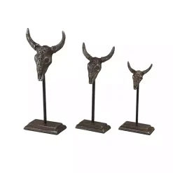 Statues & Figurines>Kirklands Home Carved Iron Bullhead Statues, Set of 3 Gray