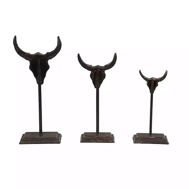 Statues & Figurines>Kirklands Home Carved Iron Bullhead Statues, Set of 3 Gray