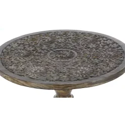 Kirklands Home Carved Mandala Mango Wood Accent Table Brown Outlet