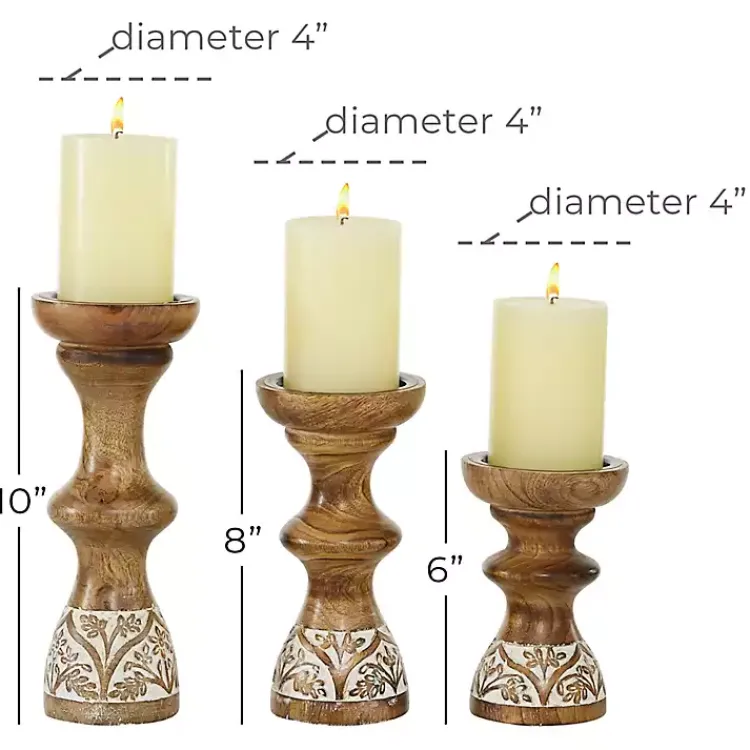Candle Holders>Kirklands Home Carved Mango Wood Pillar Candle Holders, Set of 3 Brown