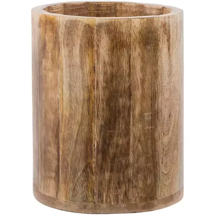 Kirklands Home Carved Mango Wood Utensil Crock Brown Clearance