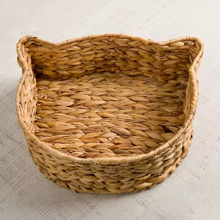 Baskets & Boxes>Kirklands Home Cat Shaped Natural Hyacinth Basket Tan