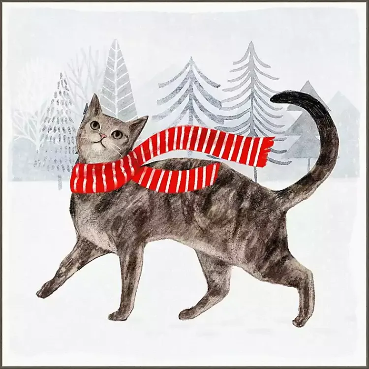 Christmas Art & Wall Decor>Kirklands Home Cat with Red Scarf Christmas Canvas Wall Plaque