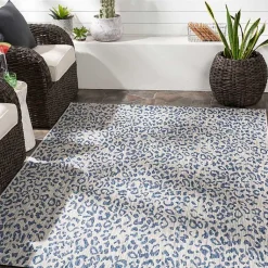 Kirklands Home Cauli Leopard Print Outdoor Rug, 4x5 Blue Clearance