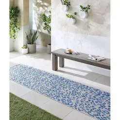 Kirklands Home Cauli Leopard Print Outdoor Runner Rug, 2x12 Blue Clearance