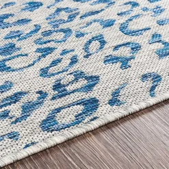 Kirklands Home Cauli Leopard Print Round Outdoor Rug, 6 ft. Blue