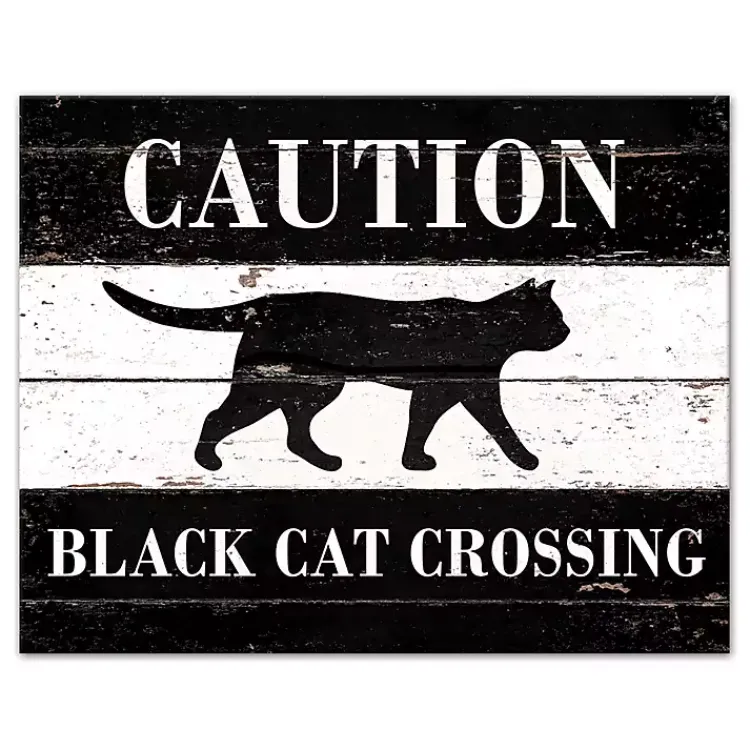 Halloween>Kirklands Home Caution Black Cat Crossing Halloween Canvas Print