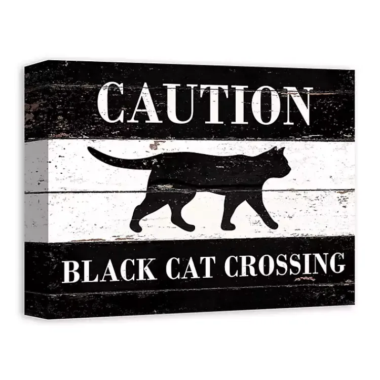 Halloween>Kirklands Home Caution Black Cat Crossing Halloween Canvas Print