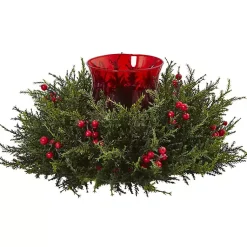 Christmas Centerpieces>Kirklands Home Cedar and Berry Candle Ring Centerpiece