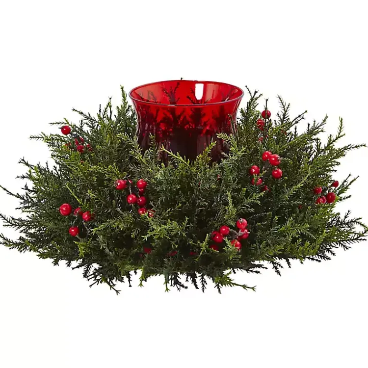 Christmas Centerpieces>Kirklands Home Cedar and Berry Candle Ring Centerpiece