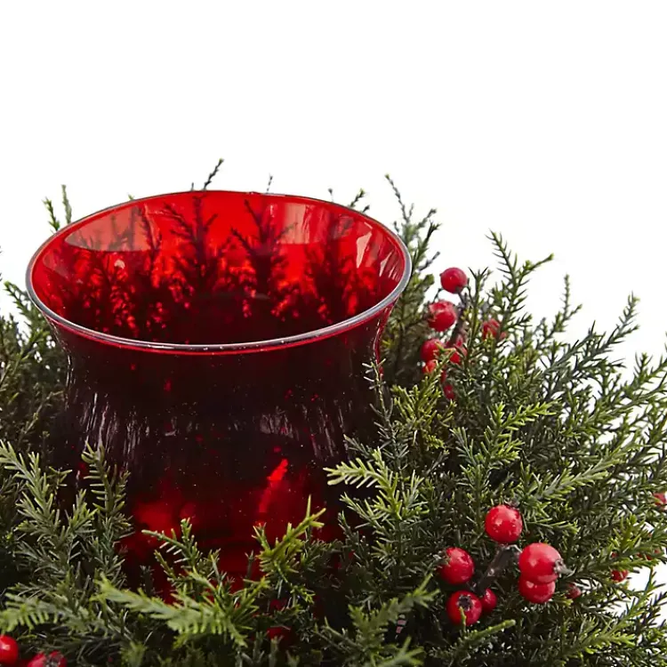 Christmas Centerpieces>Kirklands Home Cedar and Berry Candle Ring Centerpiece