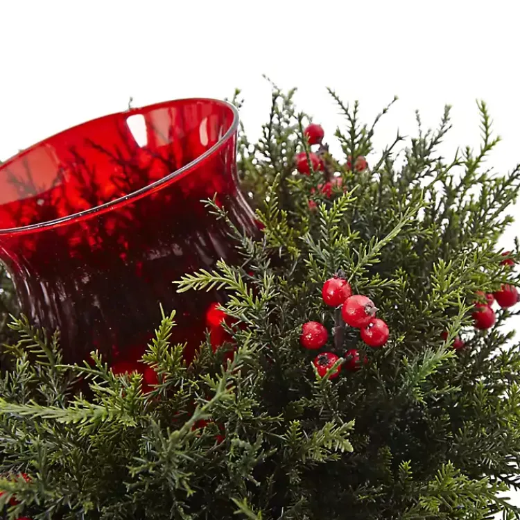 Christmas Centerpieces>Kirklands Home Cedar and Berry Candle Ring Centerpiece