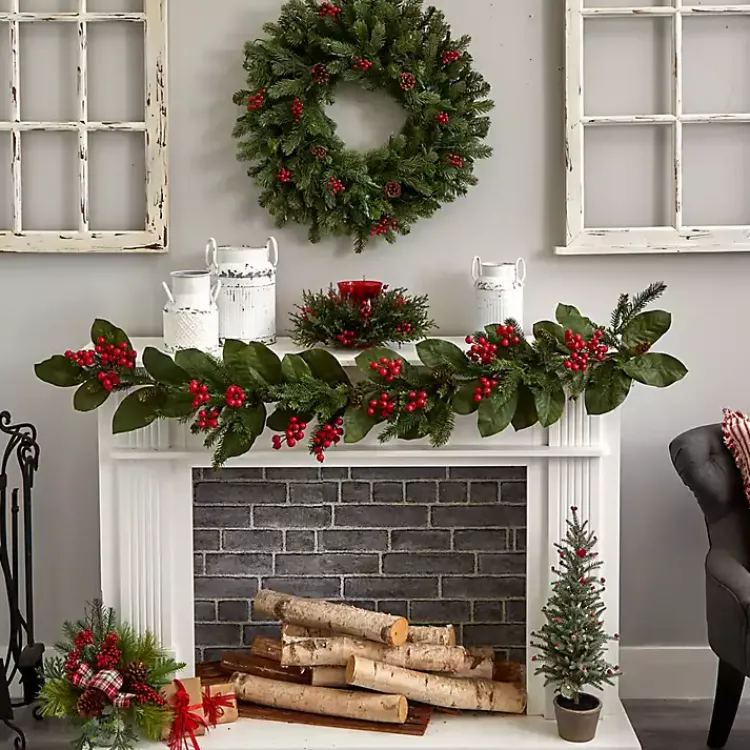 Christmas Centerpieces>Kirklands Home Cedar and Berry Candle Ring Centerpiece