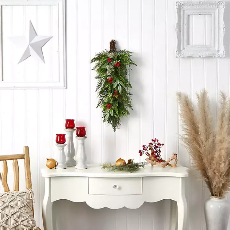 Christmas Wreaths>Kirklands Home Cedar and Eucalyptus Berry Teardrop Swag