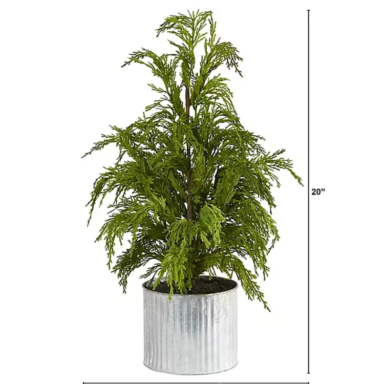 Christmas Arrangements & Garland>Kirklands Home Cedar Pine Mini Tree in Corrugated Metal Planter