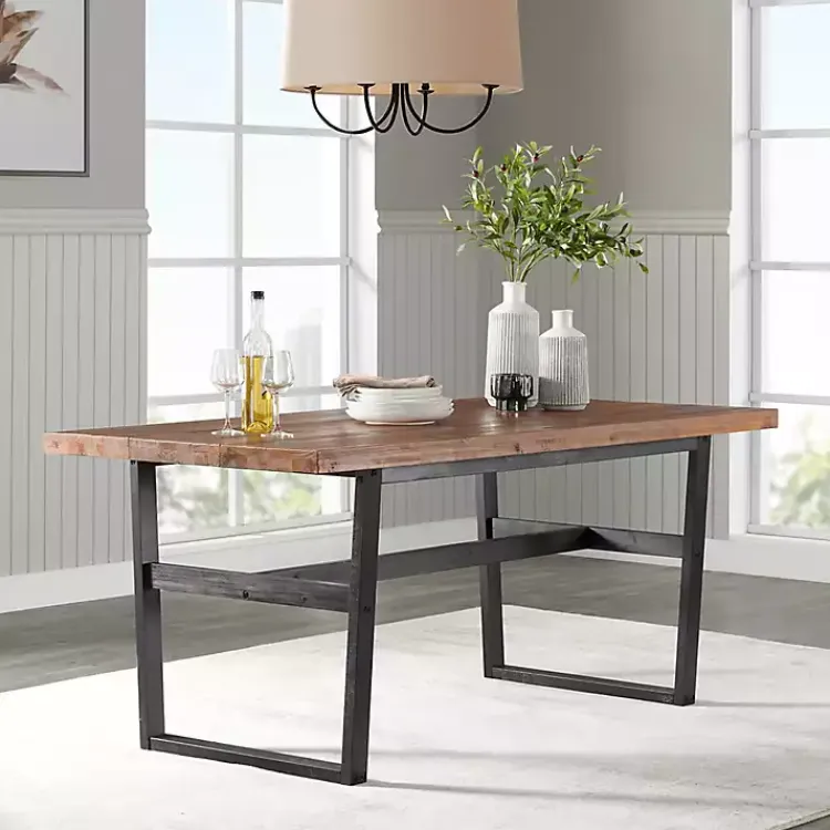 Kirklands Home Cedar Wood and Black Metal Dining Table Brown Hot