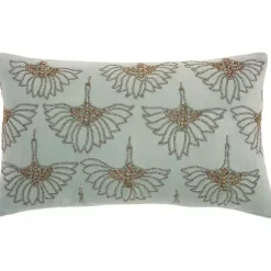 Pillows>Kirklands Home Celadon Beaded Floral Motif Lumbar Pillow Blue