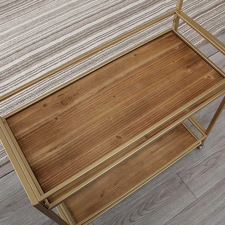 Kirklands Home Celeste Gold Metal and Wood Bar Cart New
