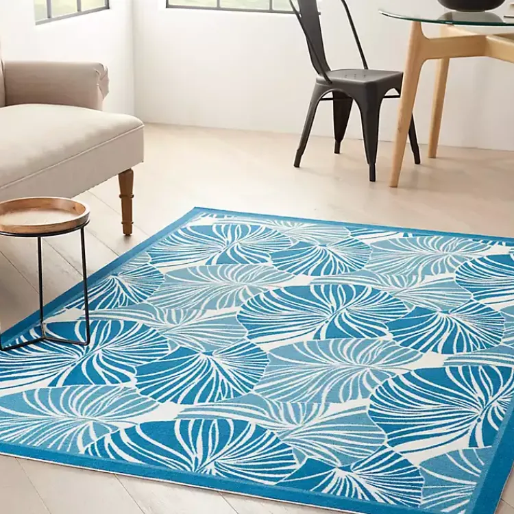 Kirklands Home Cerulean Botanical Shells Outdoor Area Rug, 5x7