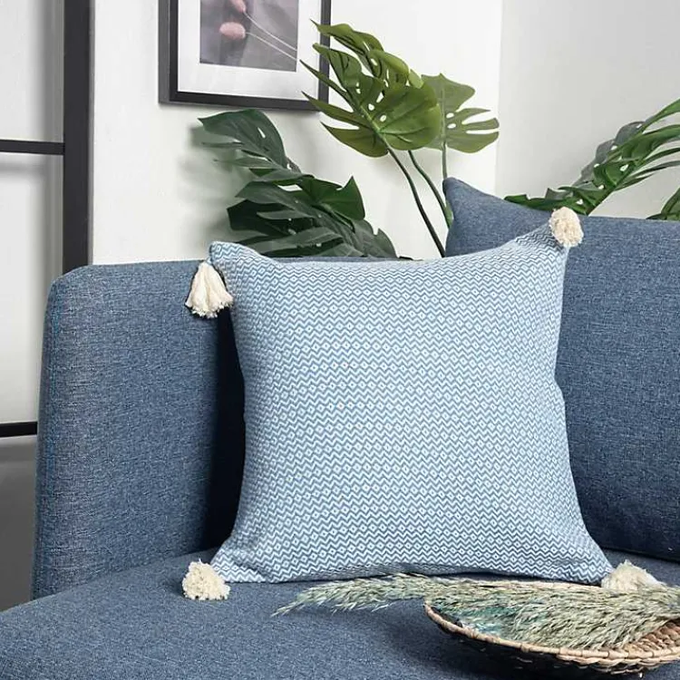 Pillows>Kirklands Home Cerulean Chevron Organic Cotton Throw Pillow Blue