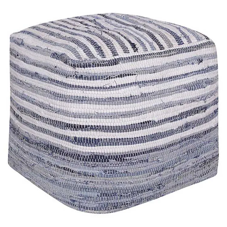 Poufs & Floor Cushions>Kirklands Home Chambray Woven Stripe Cotton Pouf