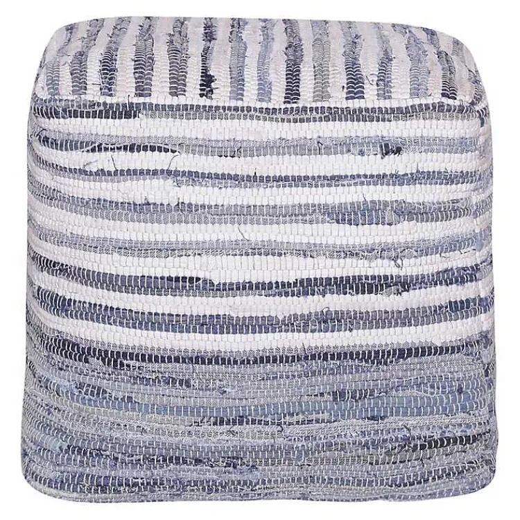 Poufs & Floor Cushions>Kirklands Home Chambray Woven Stripe Cotton Pouf