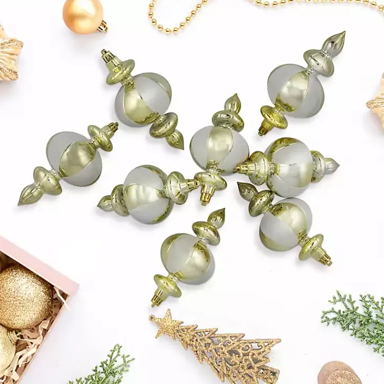 Christmas Ornaments>Kirklands Home Champagne and White Finial Ornaments, Set of 8