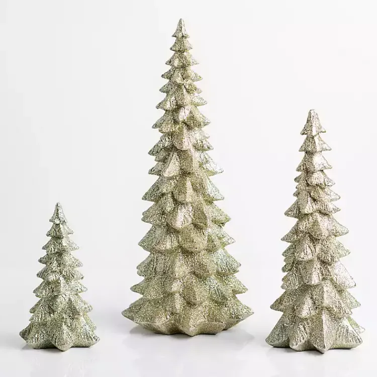 Christmas Decorations>Kirklands Home Champagne Glitter Christmas Trees, Set of 3 Gold