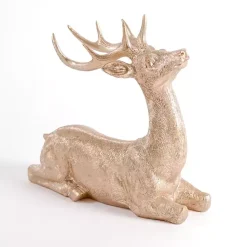 Christmas Decorations>Kirklands Home Champagne Sitting Deer Figurine Gold