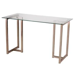 Kirklands Home Champagne Iron and Glass Desk Gold Outlet