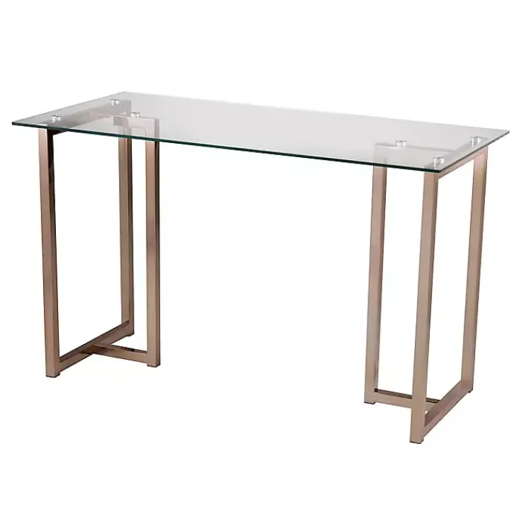 Kirklands Home Champagne Iron and Glass Desk Gold Outlet