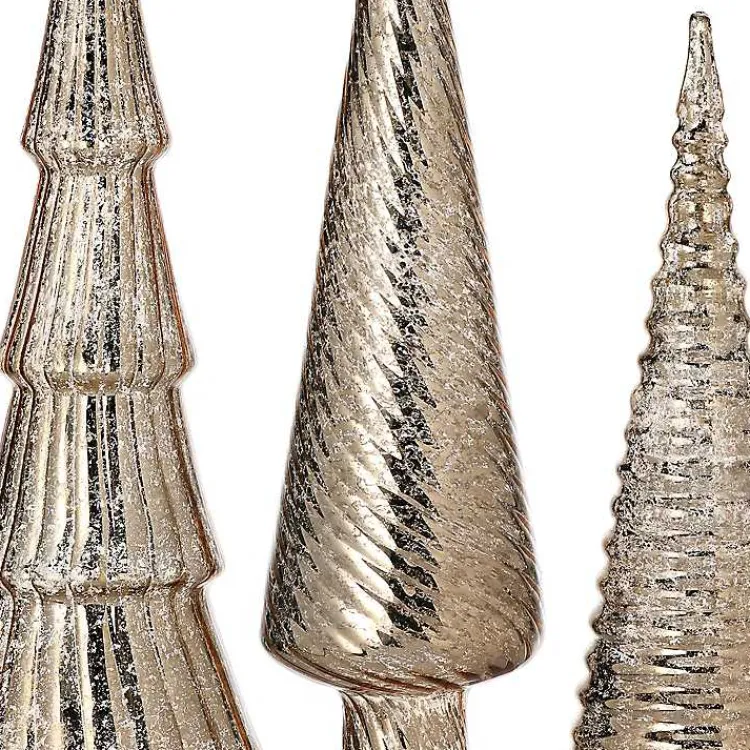 Christmas Decorations>Kirklands Home Champagne Mercury Glass Christmas Trees, Set of 3 Gold