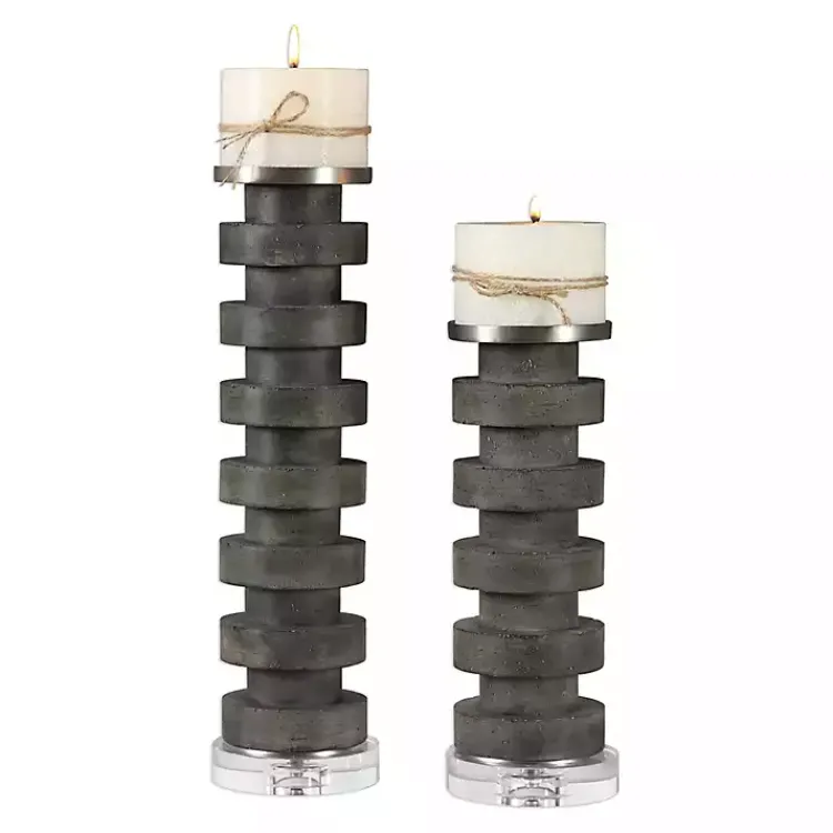 Candle Holders>Kirklands Home Charcoal Concrete 2-pc. Candle Holder Set
