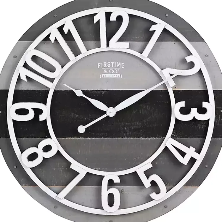 Kirklands Home Charcoal and White Plank Wall Clock Gray