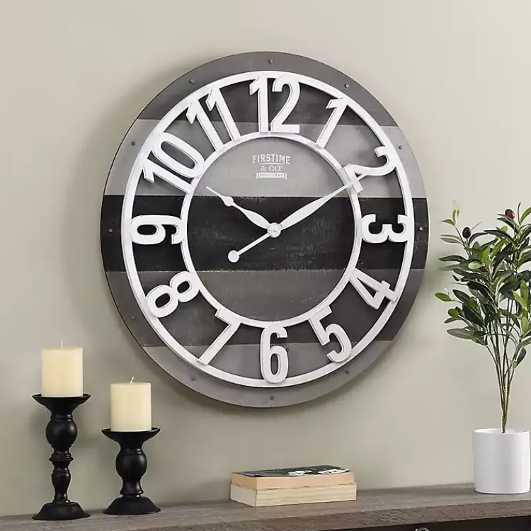 Kirklands Home Charcoal and White Plank Wall Clock Gray